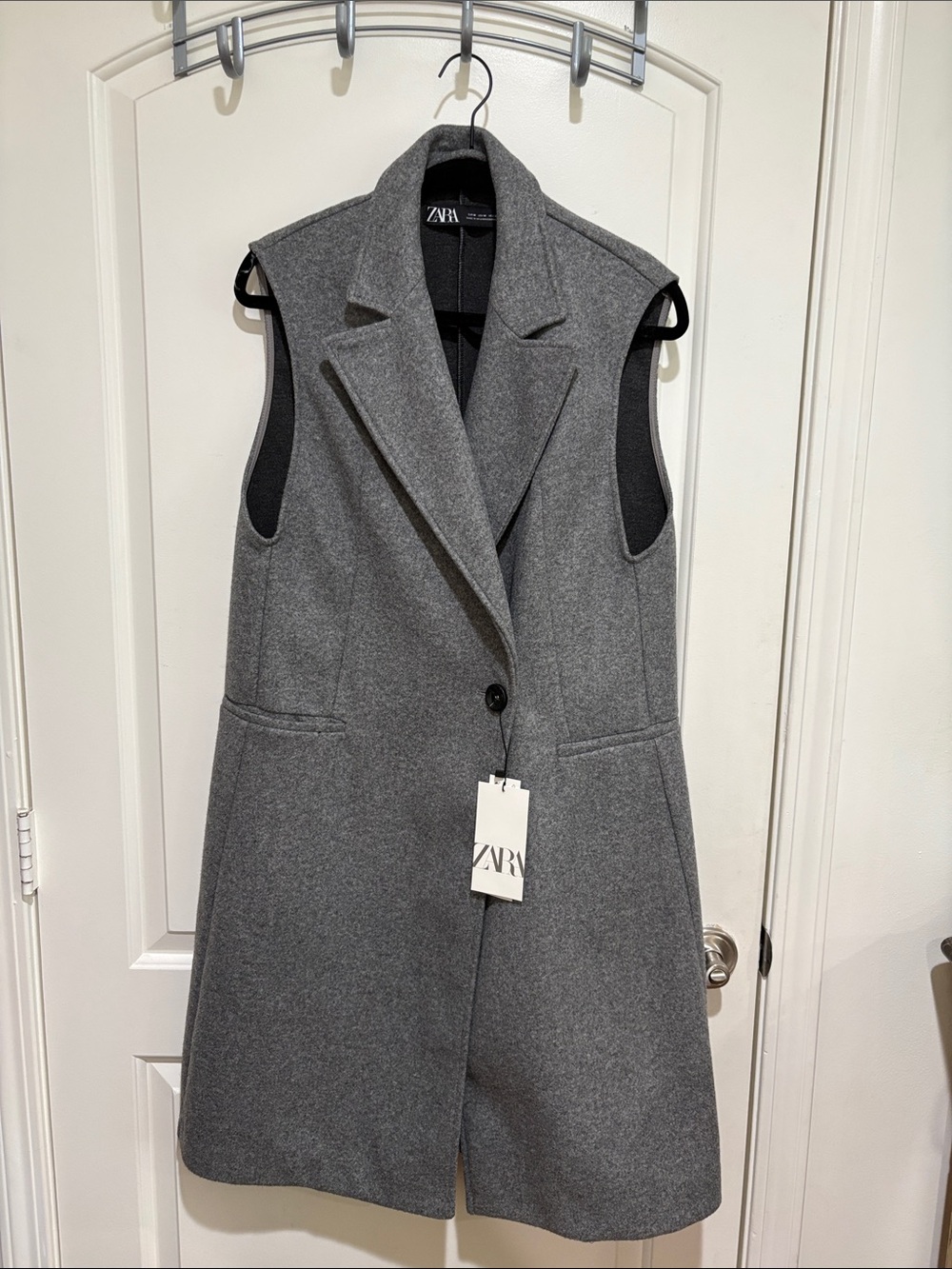 ZARA Gray Sleeveless Long Wool-Blend Vest Coat